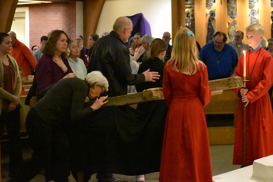 In the Good Friday liturgy, which celebrates the Lord’s Passion, the faithful venerate the cross. They approach the cross and genuflect, bow, or kiss it as a sign of love and respect for the crucified Christ.