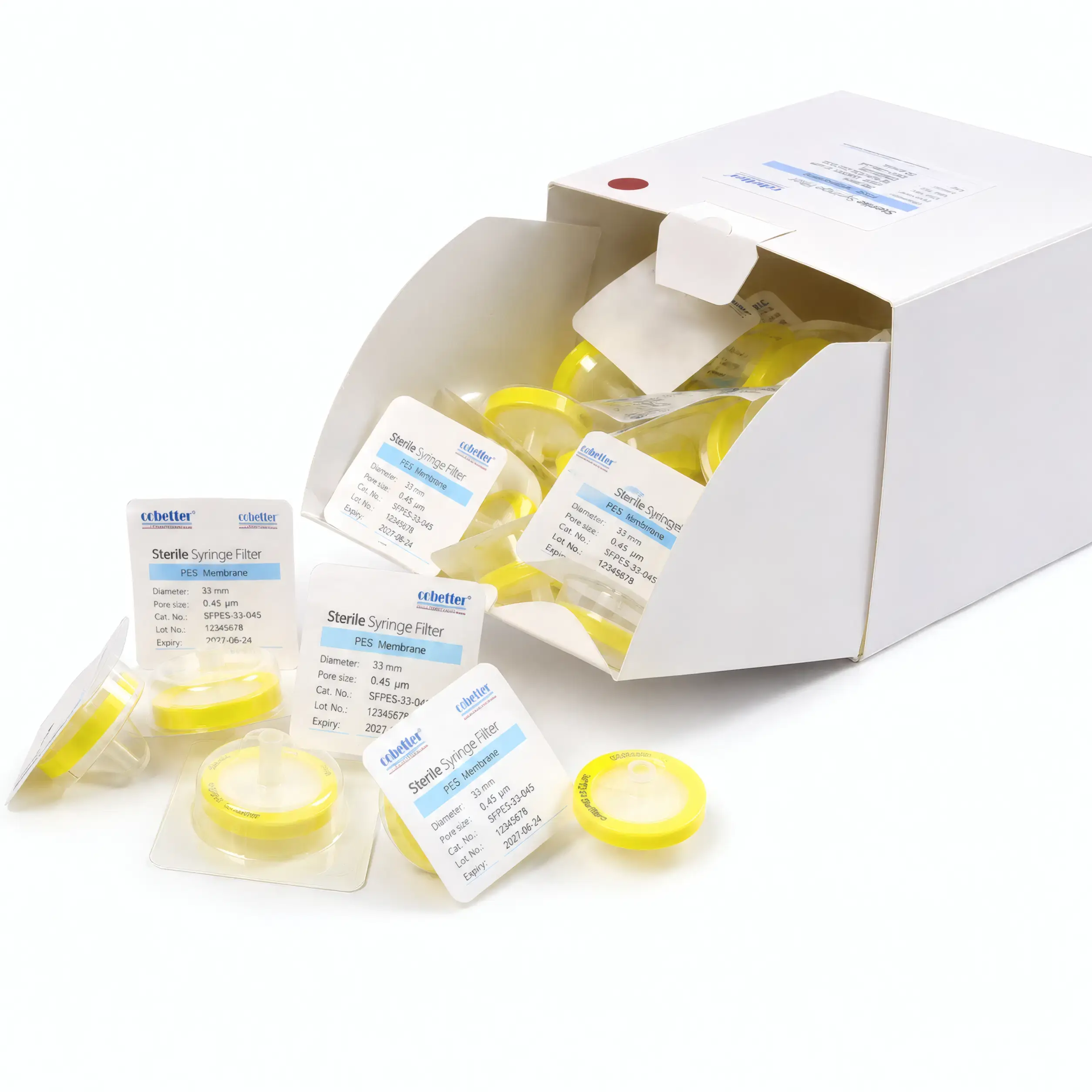 Cobetter Sterile 0,2 μm PES-Spritzenfilter – 25 mm Durchmesser - 100 Stück