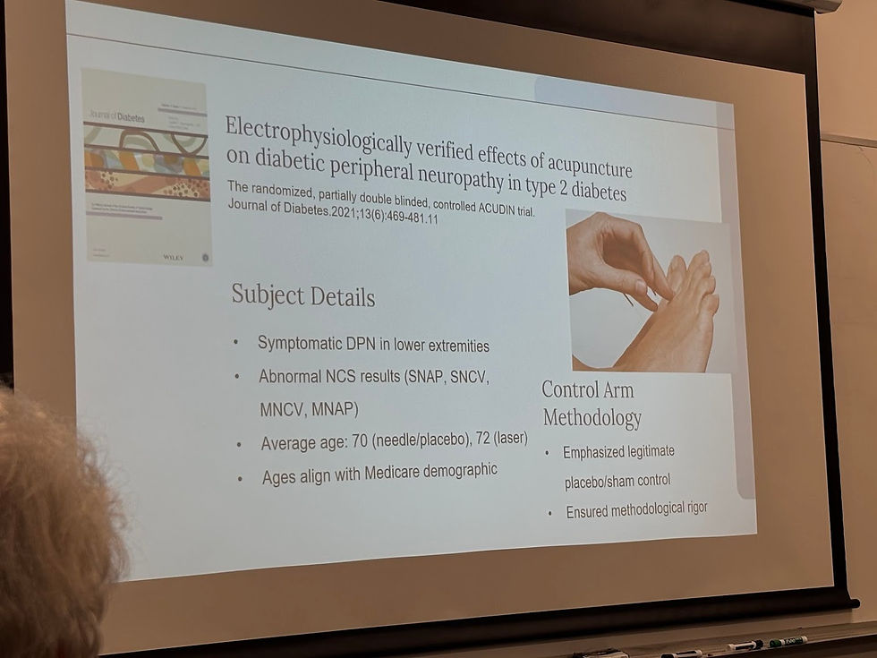 Photo of a slide projected on a wall for a class: It describes the details of the Journal of Diabetes study linked later in this blog post.