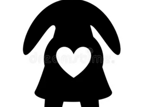 cartoon black silhouette of a female body with a heart in the lower abdomen