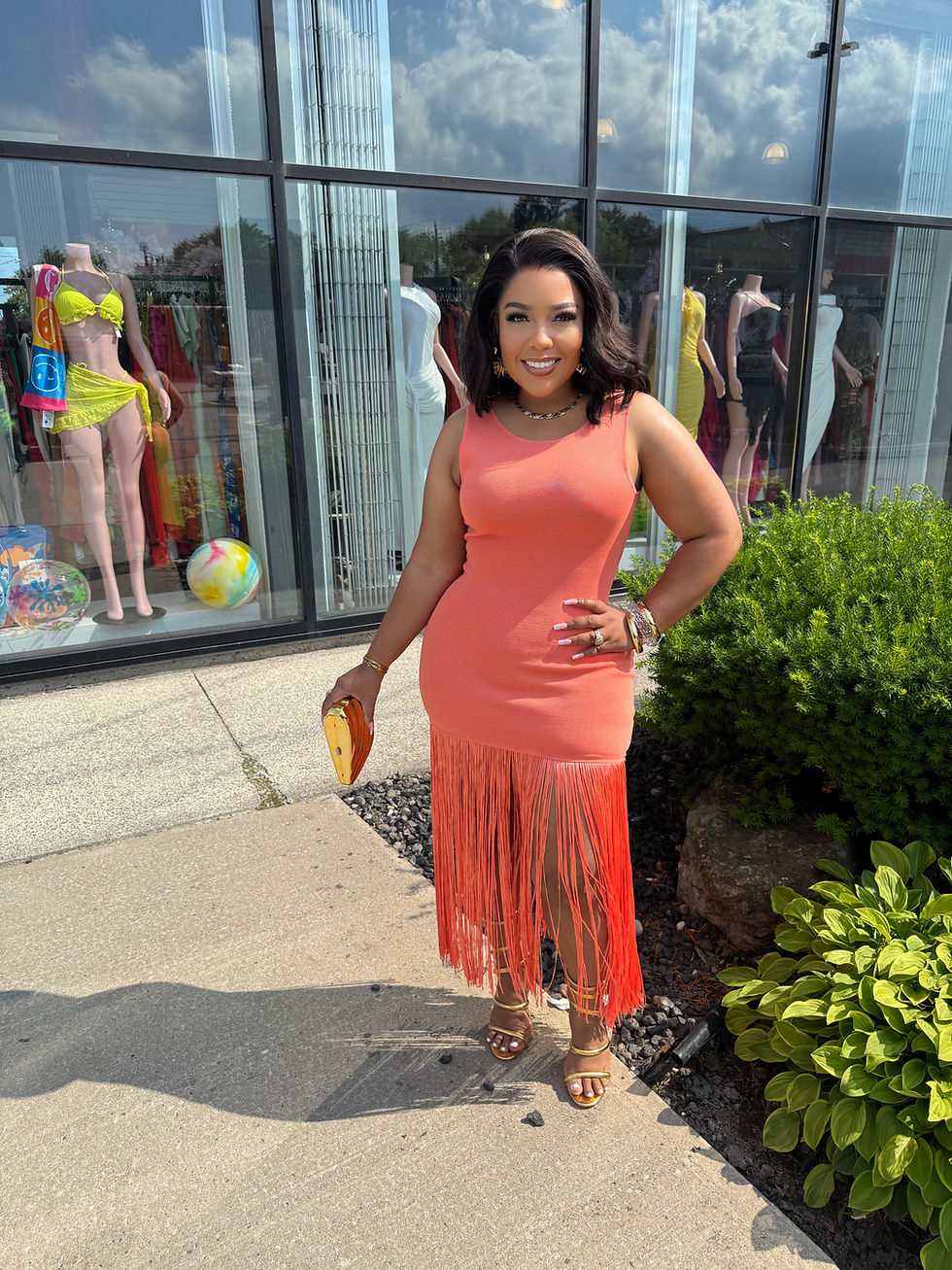 Thumbnail: Coastal Fringe Knit Midi Dress