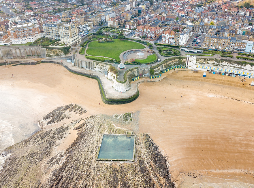 Aerial drone photo showing Broadstairs beach.