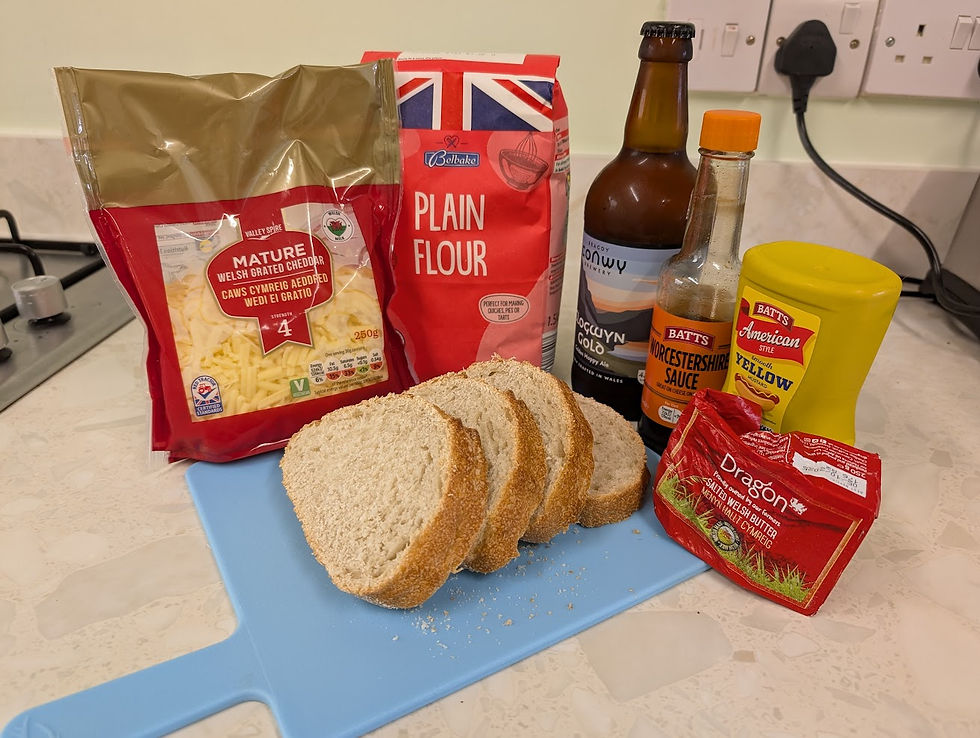 Key ingredients for Traditional Welsh Rarebit.