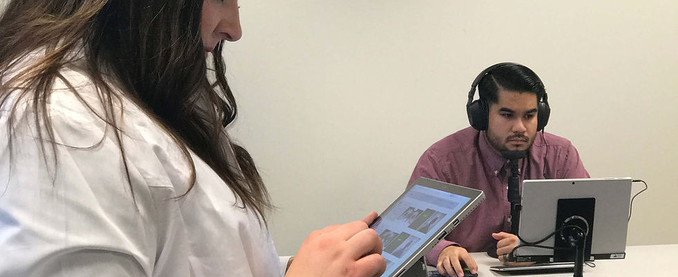 Person seated at an EyeDetect® device during a credibility evaluation