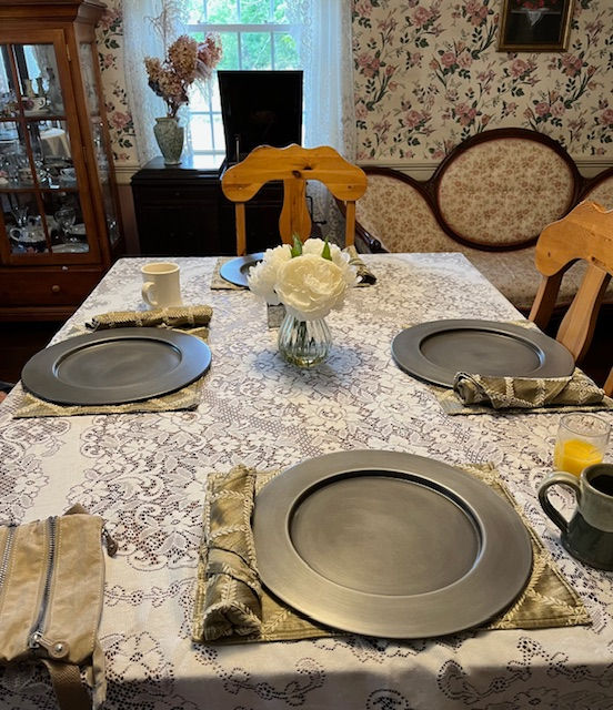 The dining room set for breakfast at the Nutmeg Inn
