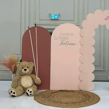 Baby shower backdrop rental in Toronto and Edmonton with themed decorations.