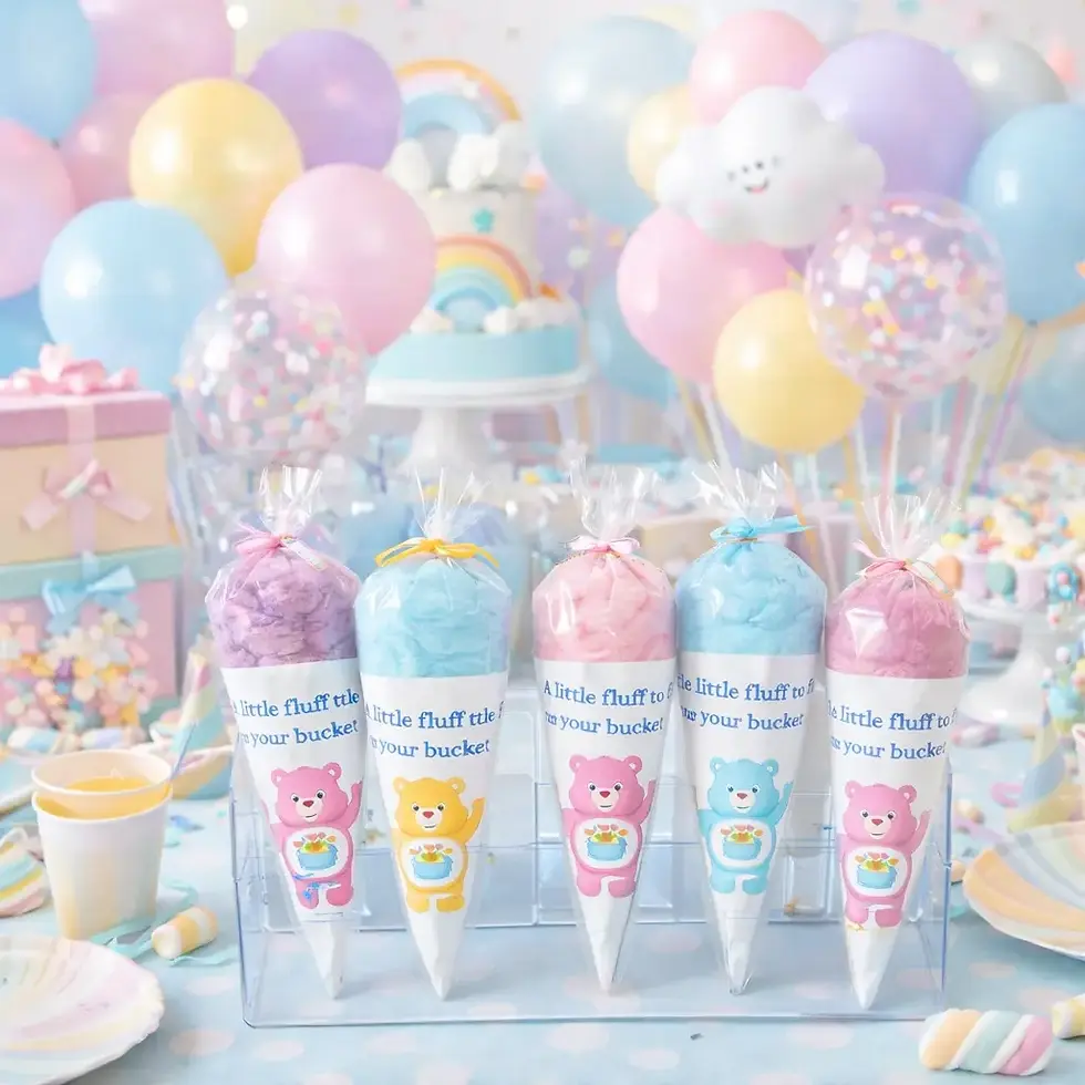 Cotton Candy Party Favors – Kids Theme Cones - Set of 10