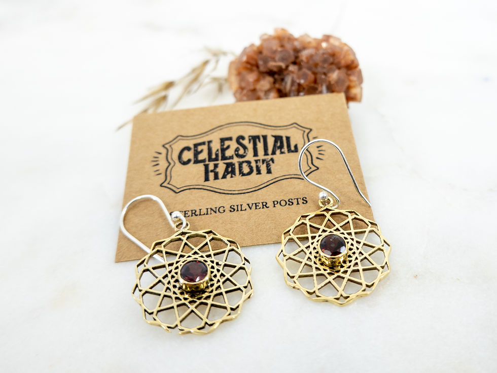 Thumbnail: GEOMETRIC Gold Hanging Earrings | Brass Earring | Sterling Silver Posts