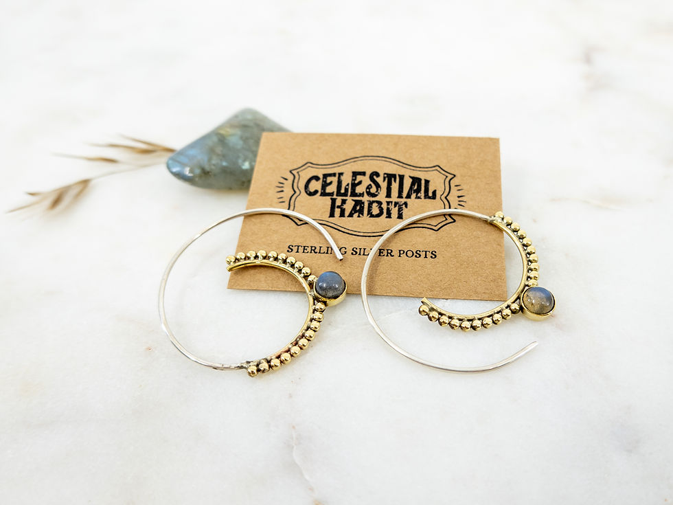 Thumbnail: LABRADORITE Spiral Earrings | Brass Earring | Sterling Silver Posts