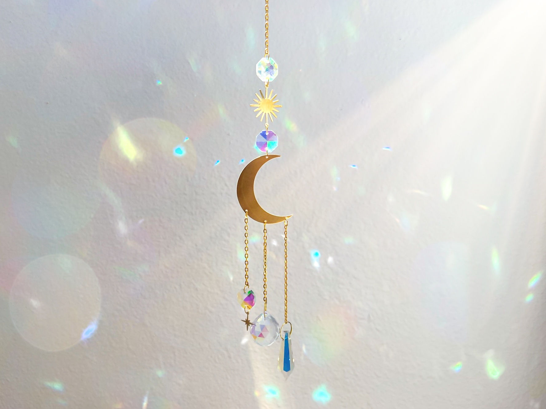 Suncatcher | Hanging Moon and Sun Crystal Prism | Boho Décor
