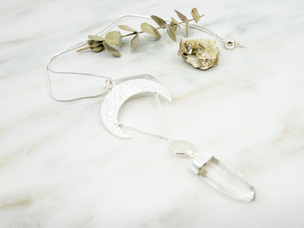 Thumbnail: QUARTZ POINT MOON Necklace | Sterling Silver Necklace | Crescent Moon Necklace
