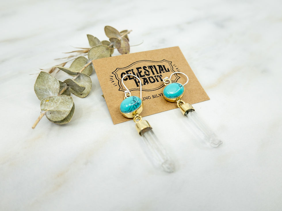 Thumbnail: QUARTZ Dangle Earrings | Brass Earring | Geometric Earrings | Bohemian Earrings