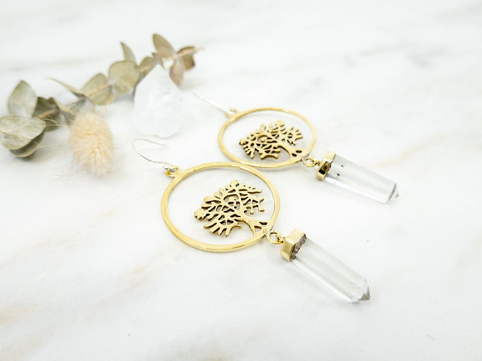 Thumbnail: Quartz Gold Earrings | Brass Earring | Geometric Earrings | Bohemian Earrings
