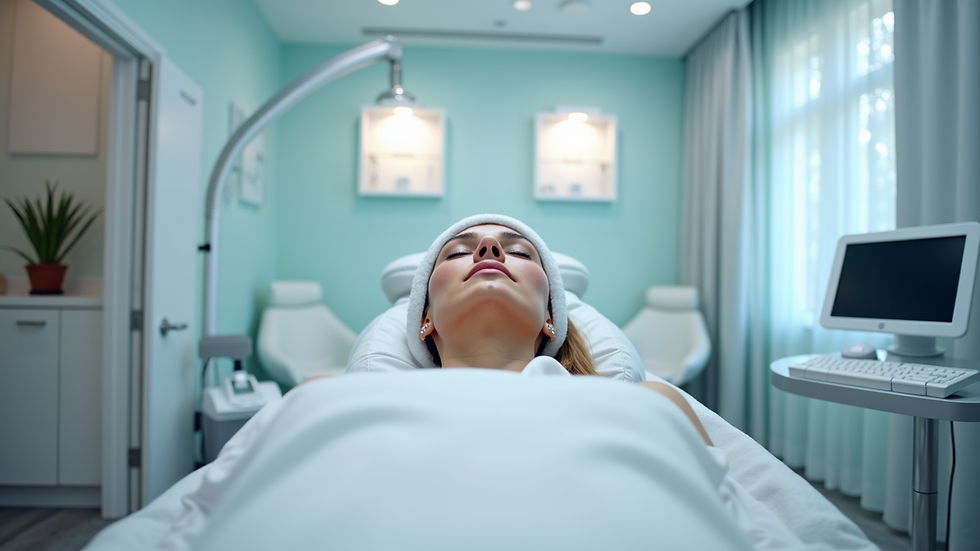 Eye-level view of a modern medspa treatment room with Thermage FLX equipment