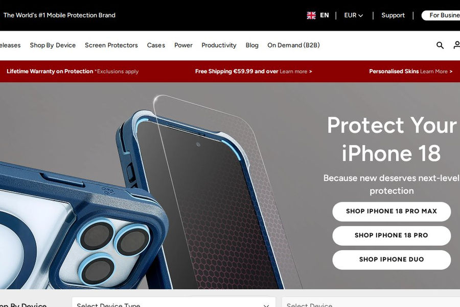 Screenshot of zagg.com interface