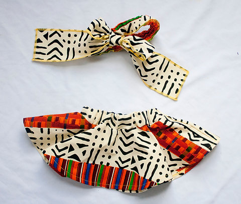 African Kente Print Bowtie Headband Skirt Set Jdiza