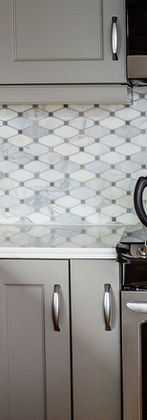 Kitchen cabinets, backsplash and countertop