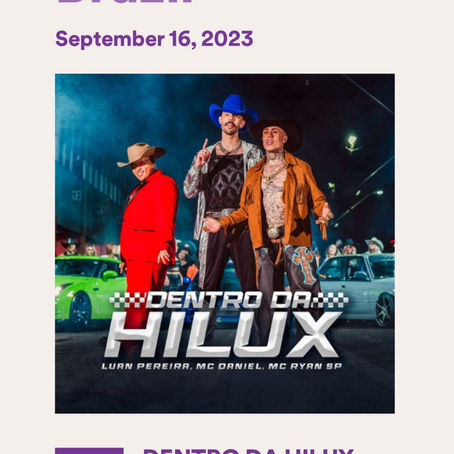"Dentro da Hilux" de Luan Pereira é a música mais ouvida do Spotify e alcança o primeiro lugar TOPBR