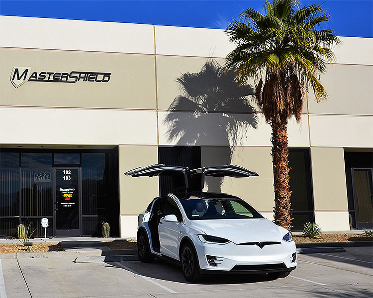 This white Tesla came to Mastershield for Xpel Ultimate Plus paint