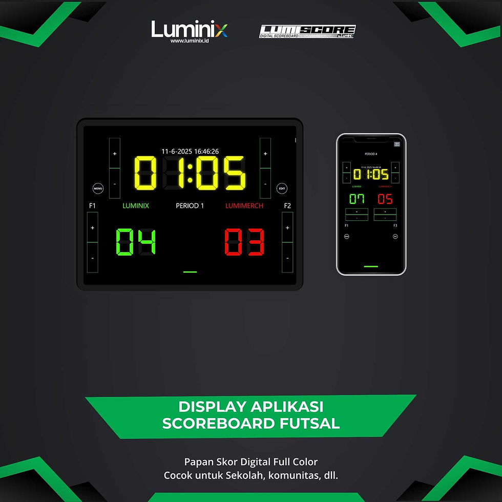 Thumbnail: Digital Scoreboard Futsal Lumiscore LF-1006  Tampilan Sing Color LED Profesional