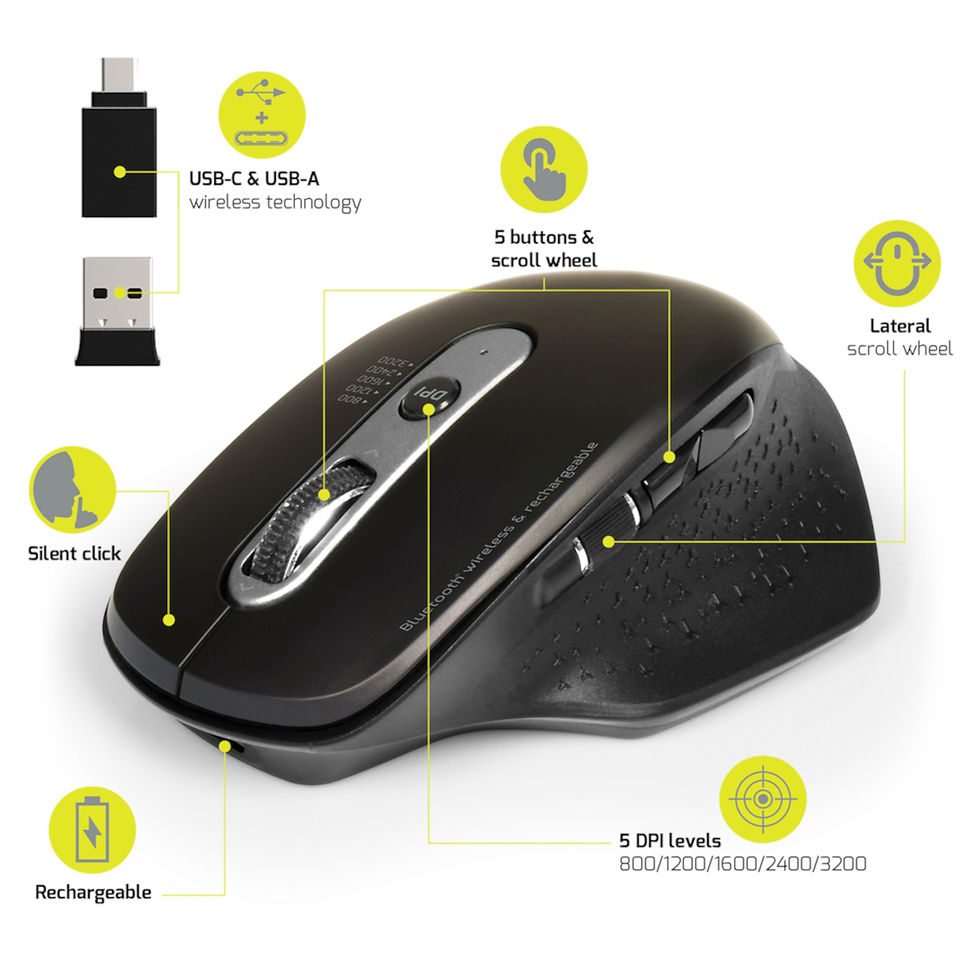Thumbnail: Port Connect Bluetooth Wireless and Rechargeable Executive Mouse - Black