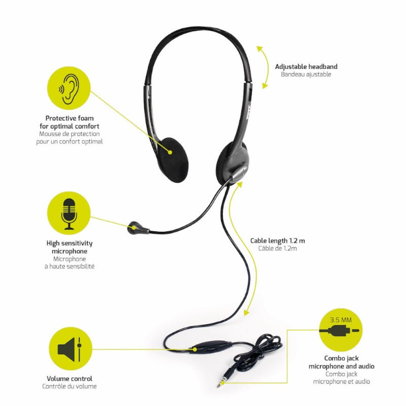 Thumbnail: Port Stereo Headset with Mic with 1.2m Cable|1 x 3.5mm|Volume Controller - Black