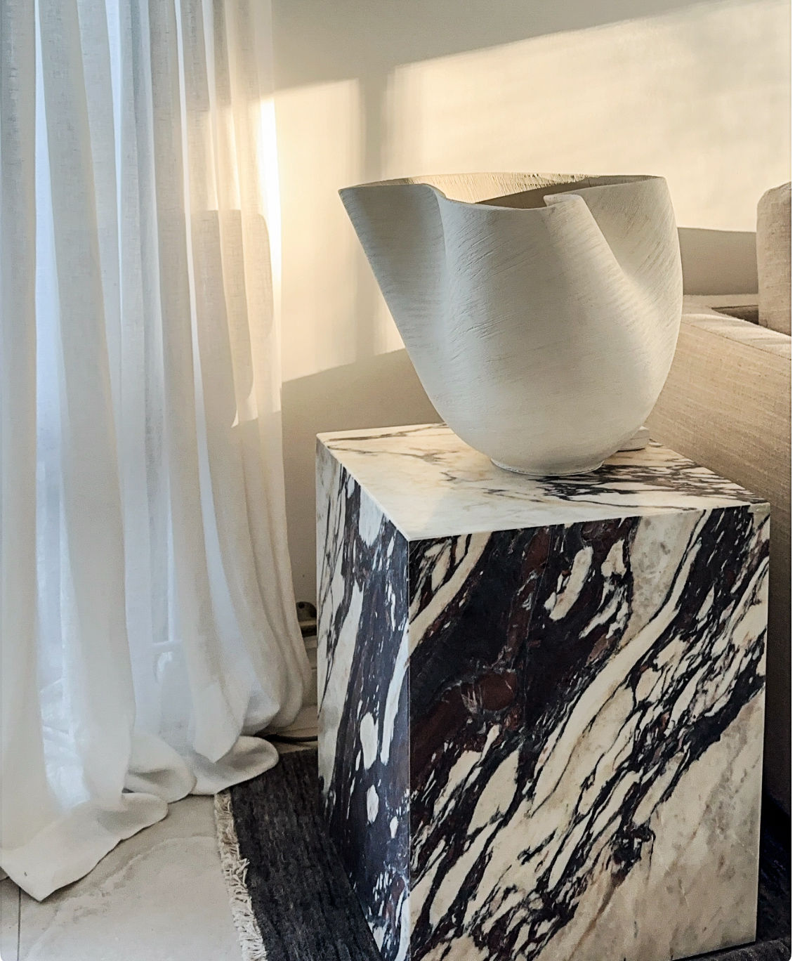 Italian Calacatta Viola Large Plinth/ Side Table