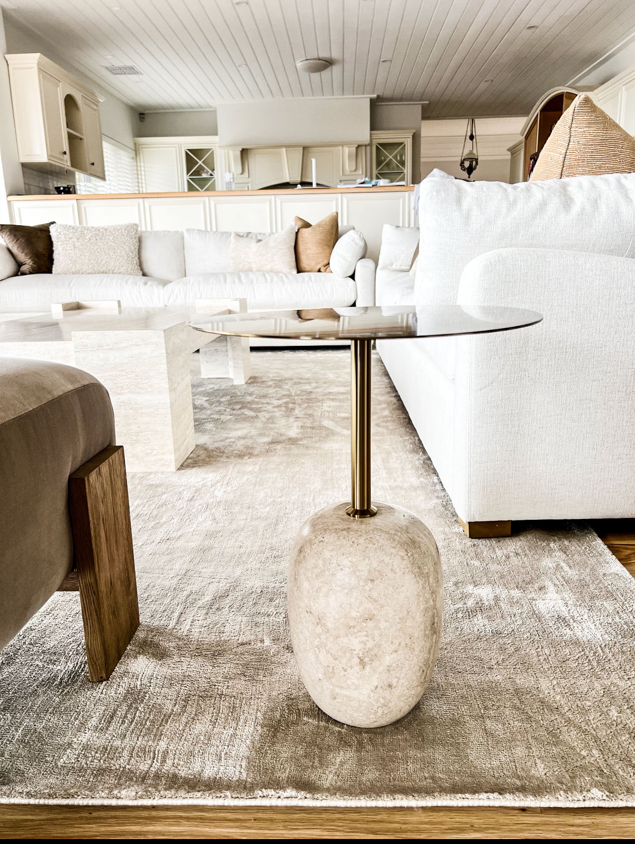 Travertine  Ball Side Table
