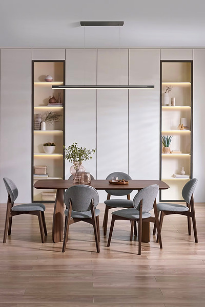 Wooden dining table in a dining room