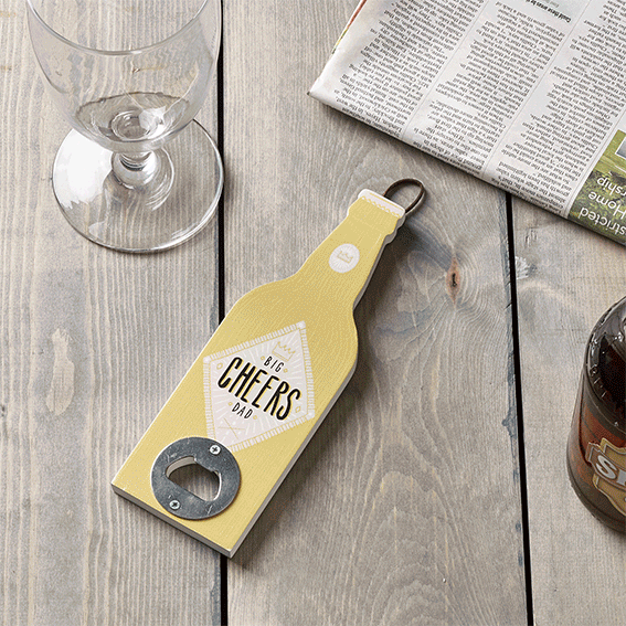 Opening a beer with novelty bottle opener