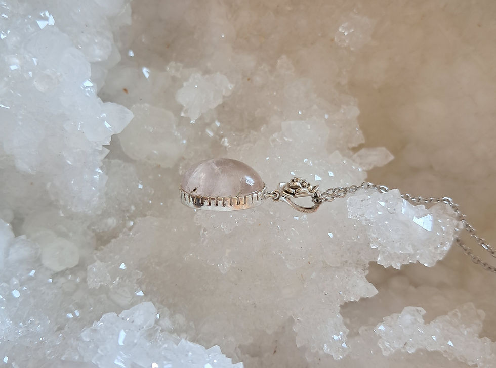 Miniature : Pendentif rose argent quartz rose naturelle