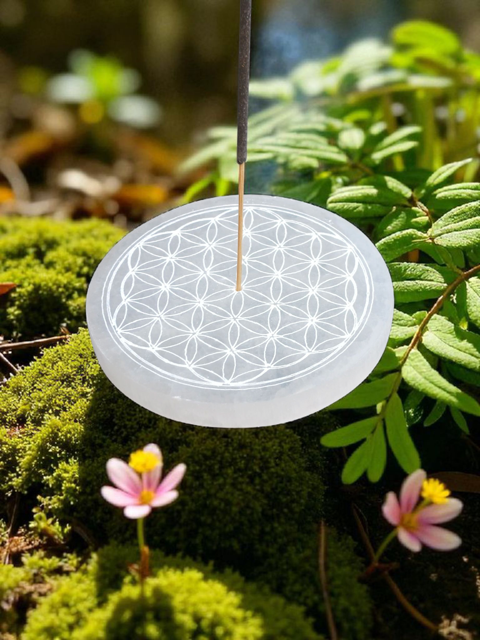 Porte Encens Sélénite Fleur de Vie