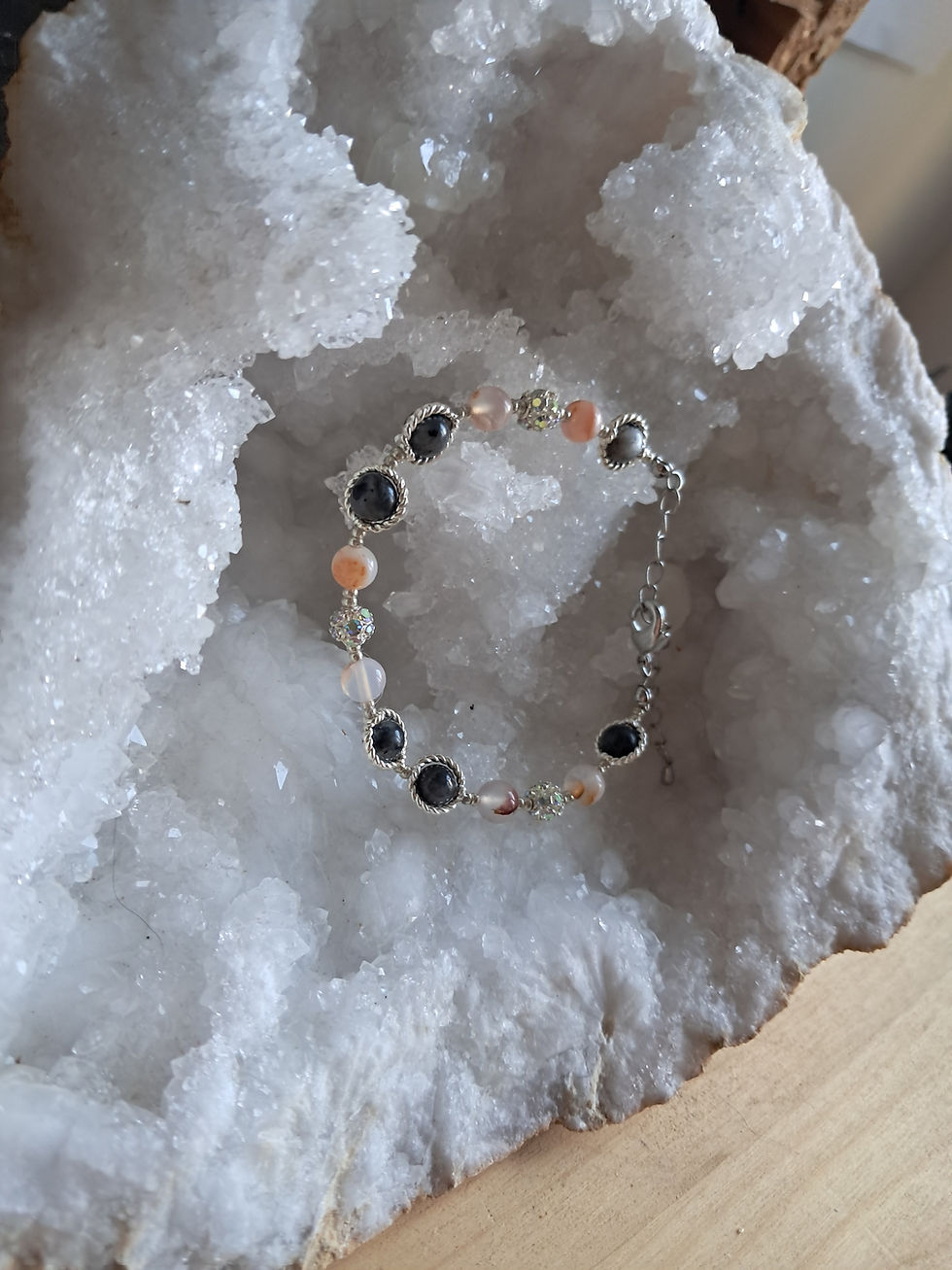 Bracelet Larvikite et Agate Fleur