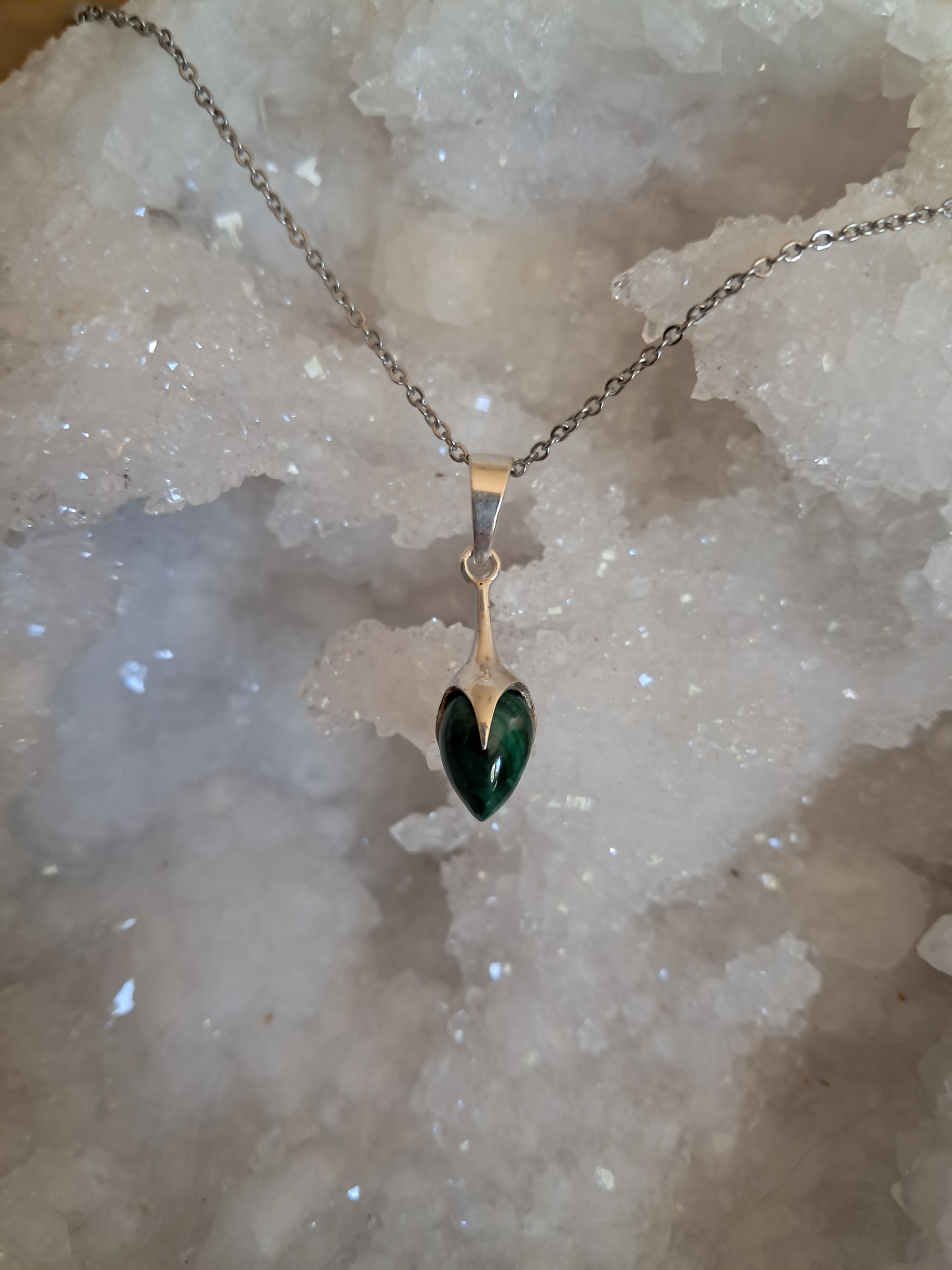 Pendentif cordelia argent malachite naturelle