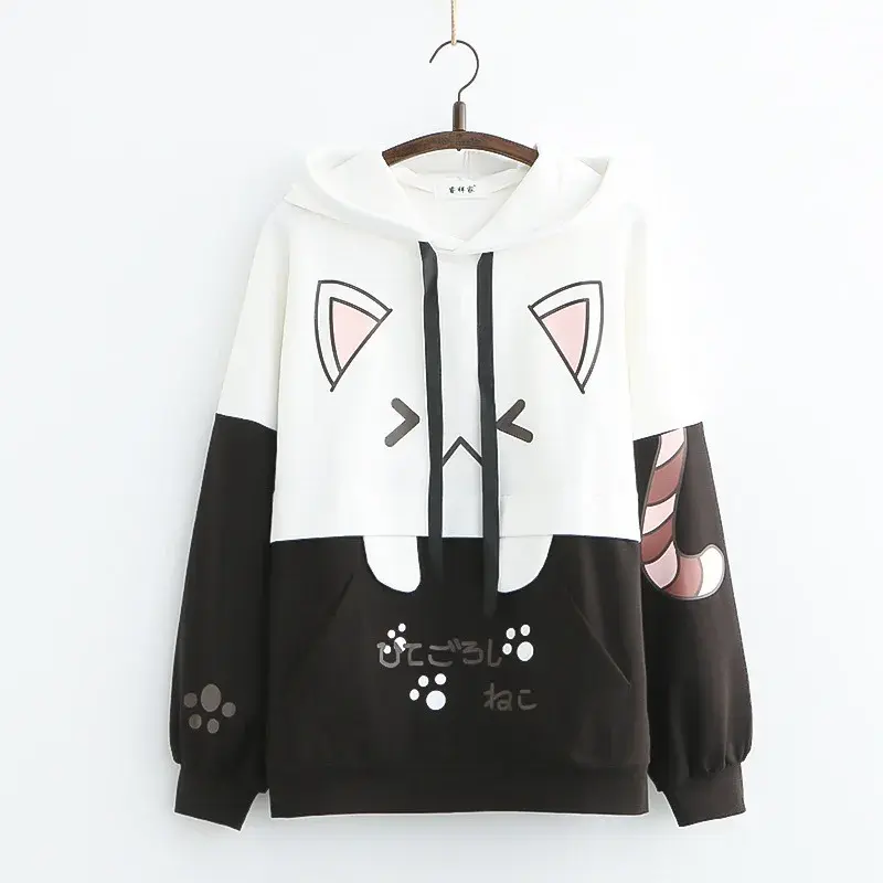 Miniatura: Harajuku Funny Women Hoodies 100% Cotton Winter Plus Fleece Cute Pink Anime Swea