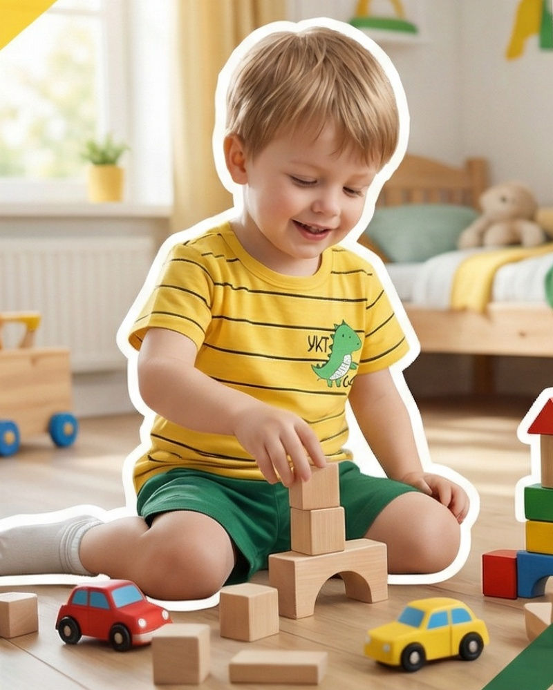 Miniatura: Conjunto Infantil Dinossauro 2 Peças – Camiseta Listrada e Shorts em Algodão