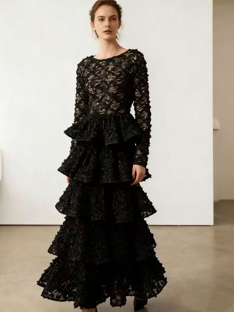 Miniatura: Vestido Longo Feminino de Renda com Pérolas – Elegante e Luxuoso para Casamento,