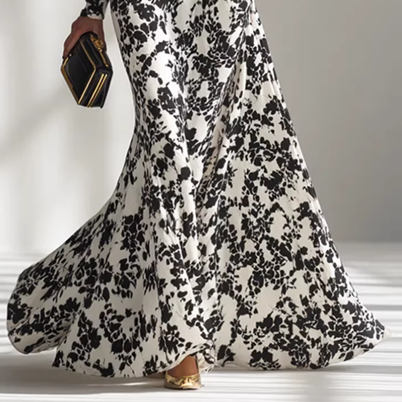 Miniatura: Vestido Maxi Feminino Floral Boho 2026 – Decote O, Manga Longa e Cintura Alta