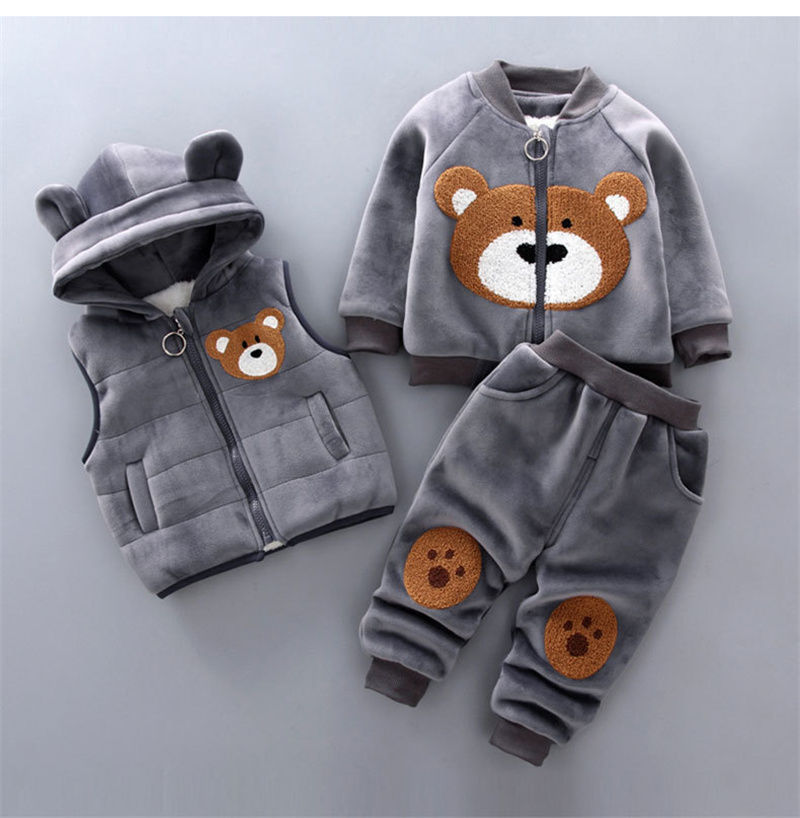 Miniatura: Conjunto Infantil de Inverno 3 Peças com Ursinho – Moletom com Capuz, Calça