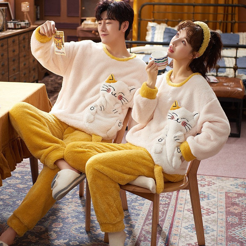 Miniatura: Couples Pajamas Sets Women Men Winter Thicken Pyjamas Sleepwear Cartoon Dinosaur