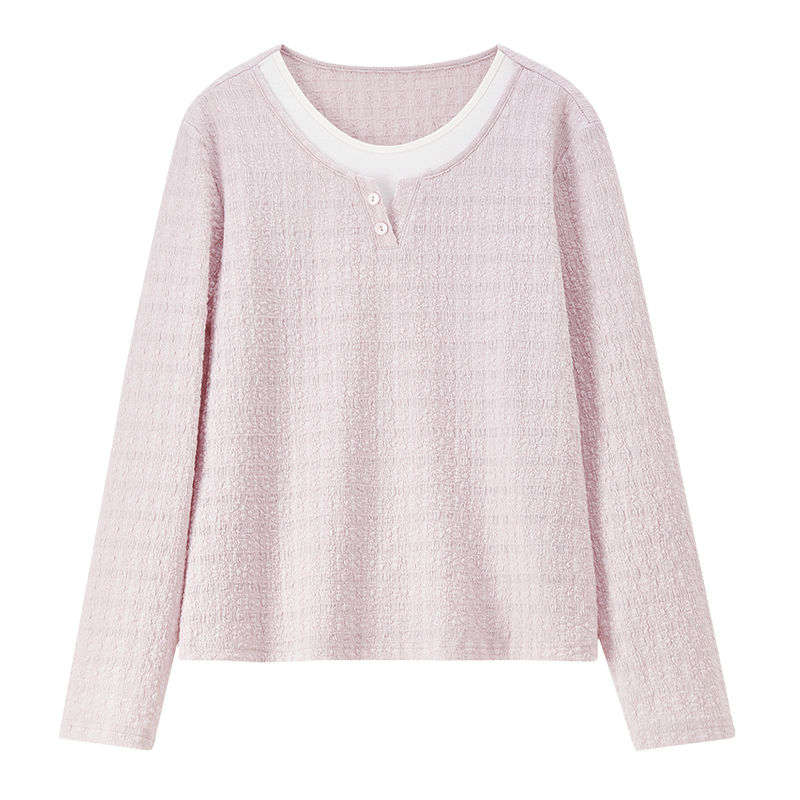 Miniatura: Camiseta Feminina Manga Longa Texturizada Color Block 2026 – Gola Redonda Estilo