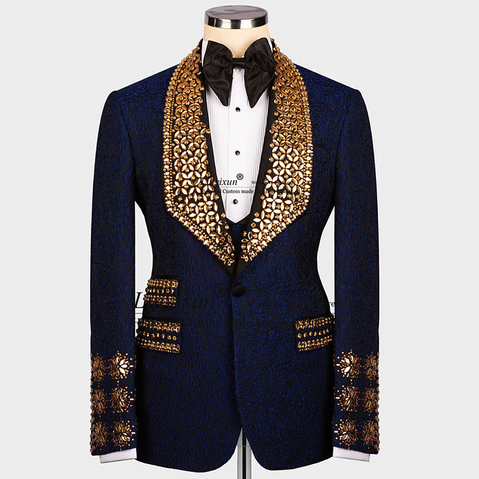 Miniatura: Smoking Masculino Luxo Bordado 3 Peças – Terno Elegante para Casamento, Noivo