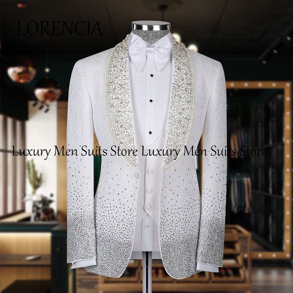 Miniatura: Smoking Masculino Elegante 3 Peças Sob Medida – Terno Luxo com Detalhes de Joias