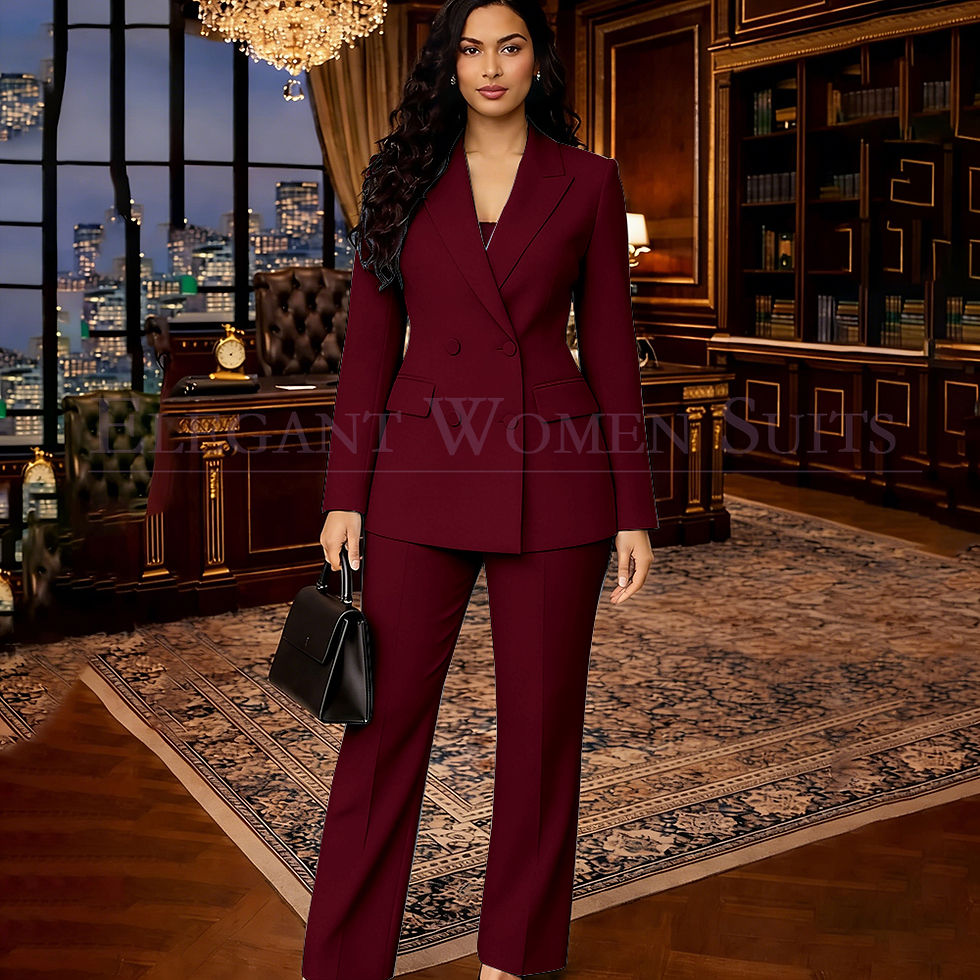 Miniatura: Burgundy Women's Suits Fashion Double Breasted Blazer High Quality 2 Piece Jacke