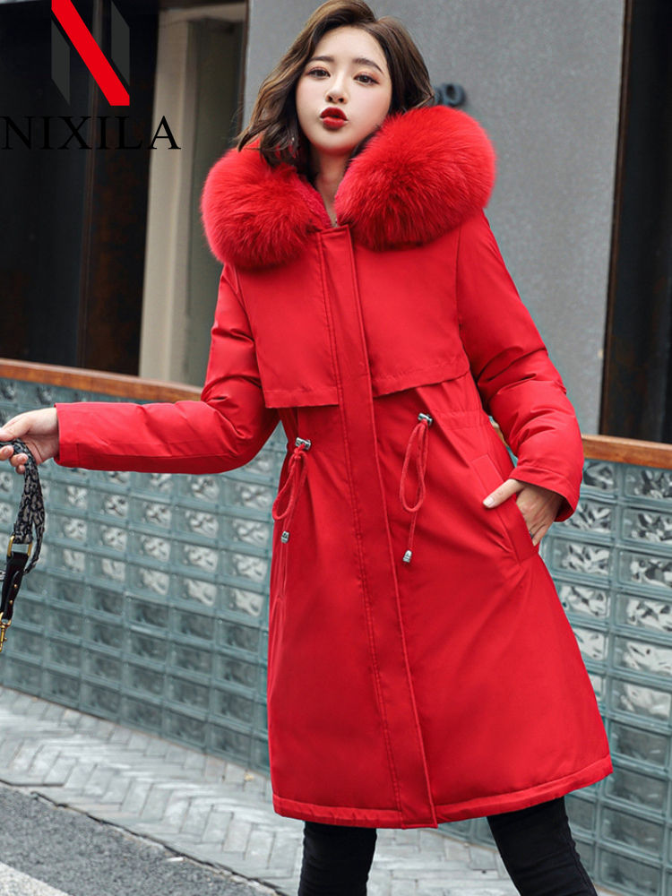 Miniatura: Parka Feminina de Inverno Acolchoada com Capuz – Casaco Longo de Algodão