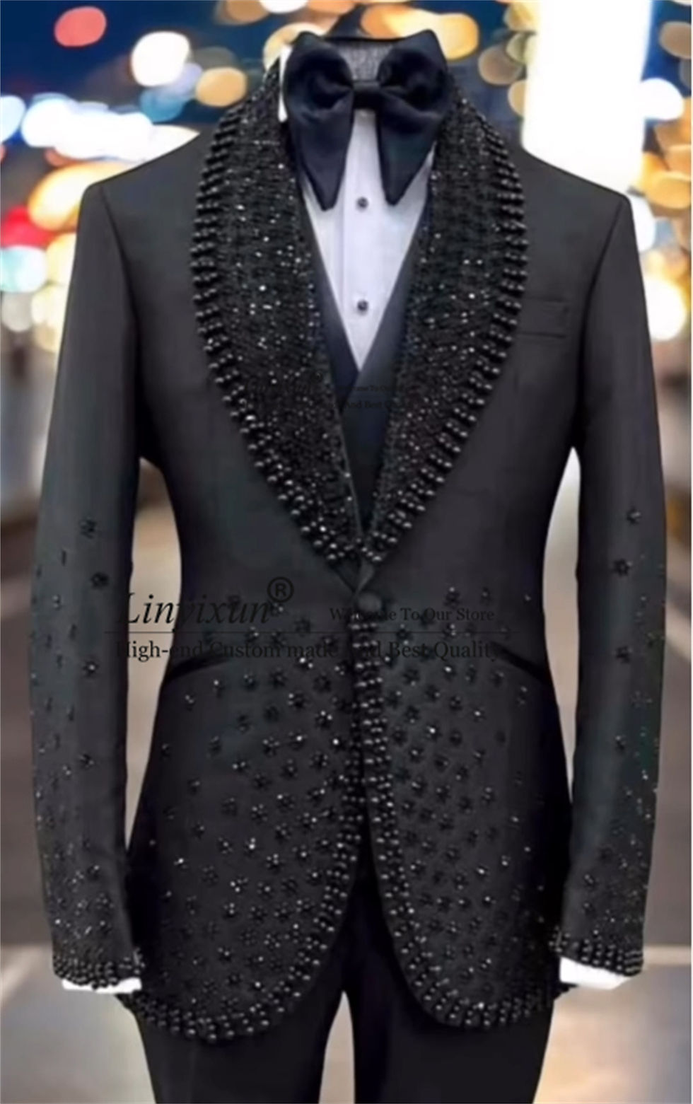 Miniatura: Terno Masculino Luxuoso 3 Peças com Ornamento de Jóias – Smoking Personalizado