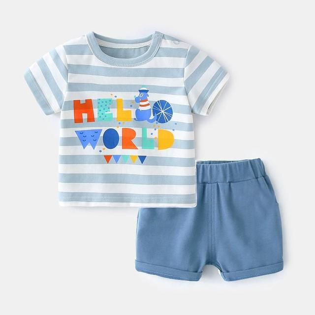 Miniatura: Conjunto Infantil de Algodão 2 Peças – Camiseta e Shorts Confortável para Menino