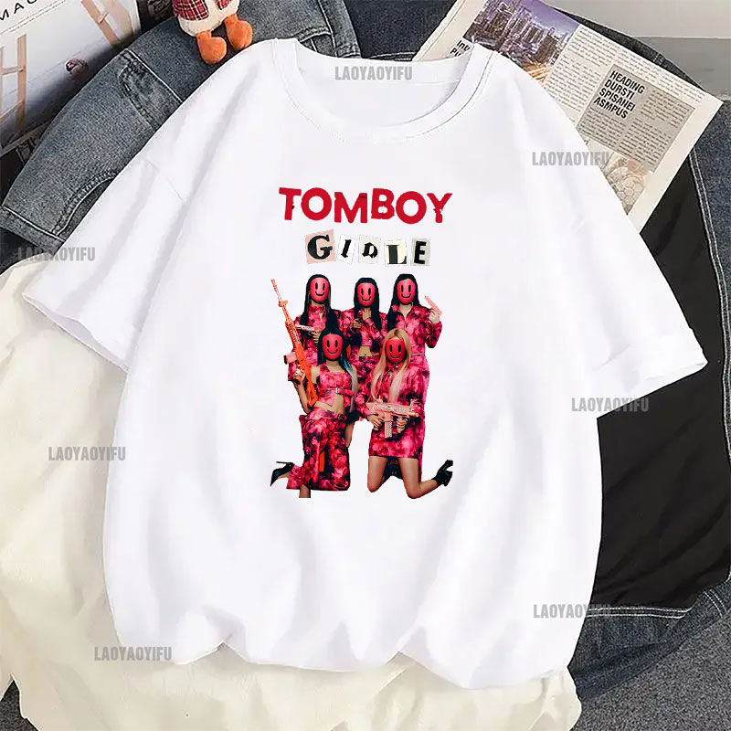Miniatura: Camiseta Feminina K-Pop Estilo Streetwear Harajuku – Manga Curta, Estilo Coreano