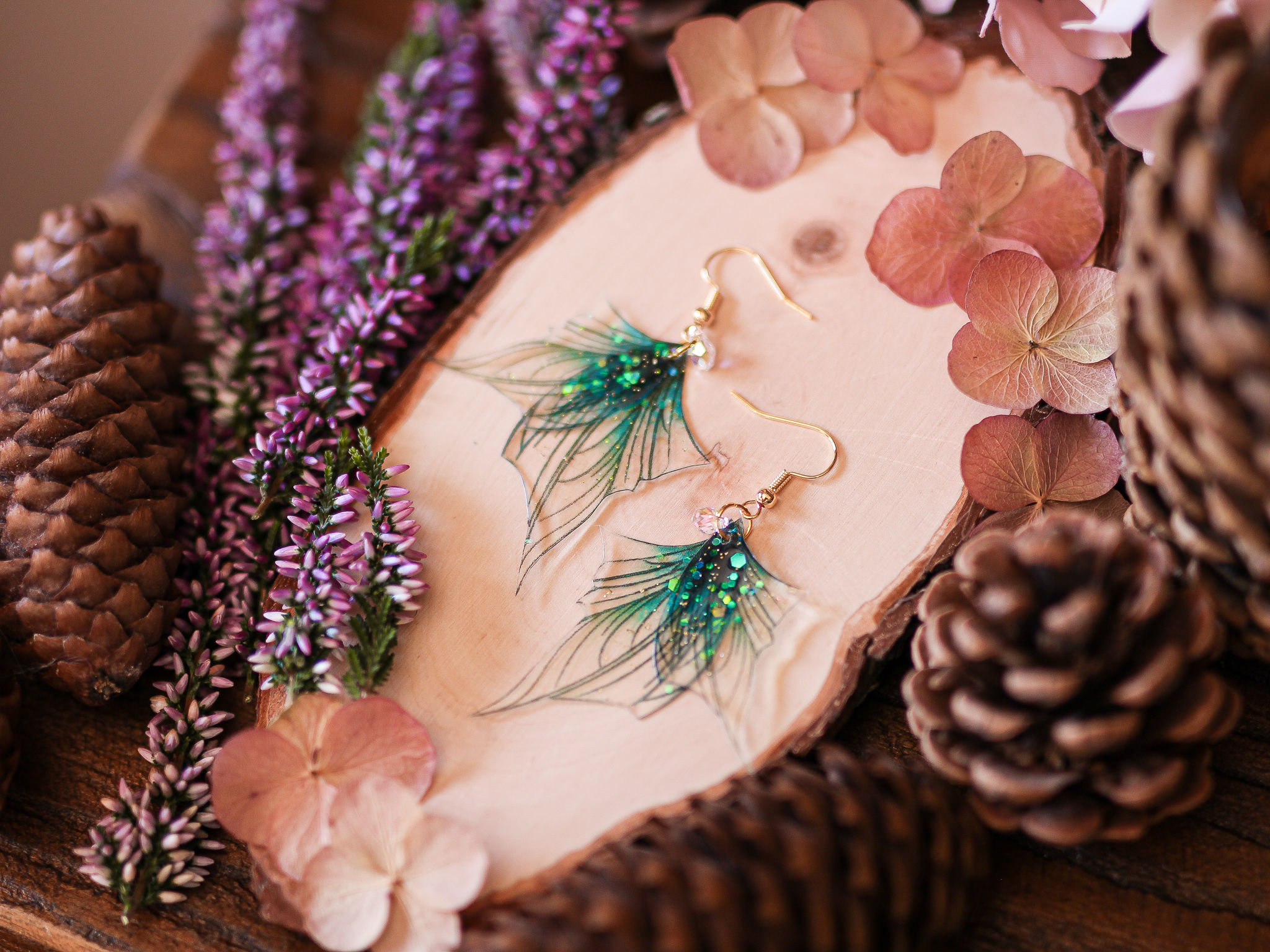 boucles d'oreilles bijoux ailes de fée papillon elfique fantasy féerique sirène turquoise