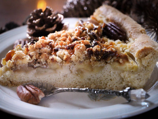 Tarte sablée aux pommes, caramel et noix de pécan
